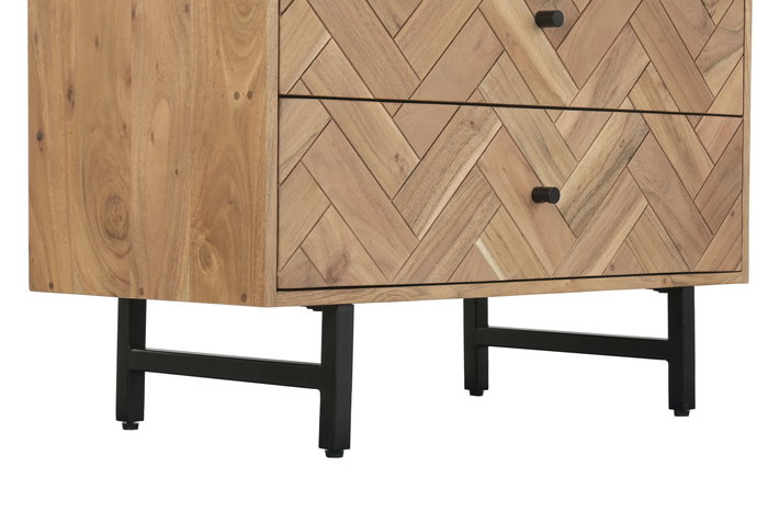 DKD Home Decor Chifonier Moderno Marron Claro 5 Cajones Acacia y Metal 80 x 40 x 115 cm