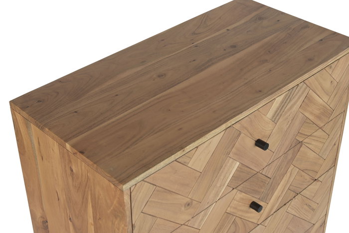 DKD Home Decor Chifonier Moderno Marron Claro 5 Cajones Acacia y Metal 80 x 40 x 115 cm