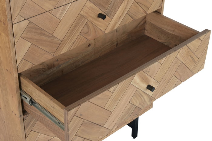 DKD Home Decor Chifonier Moderno Marron Claro 5 Cajones Acacia y Metal 80 x 40 x 115 cm