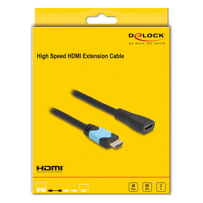 DELOCK Alargador/Extensión HDMI 2.1 Cable 2m, 8K 60Hz 4K 120Hz HDR, 48 Gbps, Alta Velocidad, Ethernet, ARC, eARC, Compatible con Dolby Vision