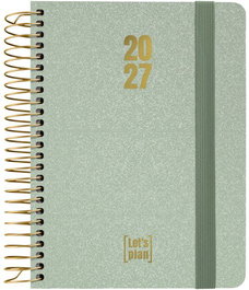 GRAFOPLAS Agenda Anual 2027 Metallic A6 Verde con Tapa de Extradura y Goma