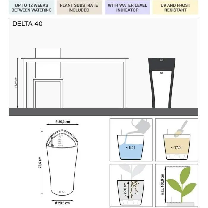 Maceta Delta Premium 40 - LEC - Rojo - Plástico - Con reserva de agua