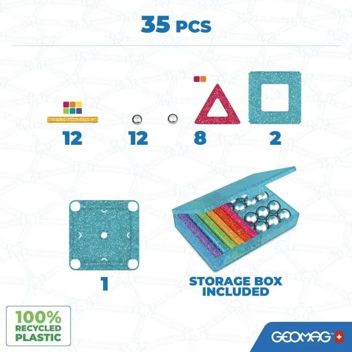 Geomag Purpurina Ecofriendly 35 uds con Barras, Esferas y Paneles de Plástico Reciclado