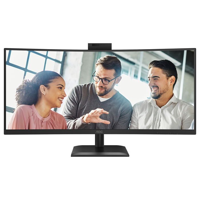 AOC CU34E4CW - Monitor Curvo 34" UWQHD (3440x1440) 1500R, Panel VA, 120Hz, 4ms, HDR10, Altavoces, Cámara Web, USB-C 90W, KVM, HDMI/DP