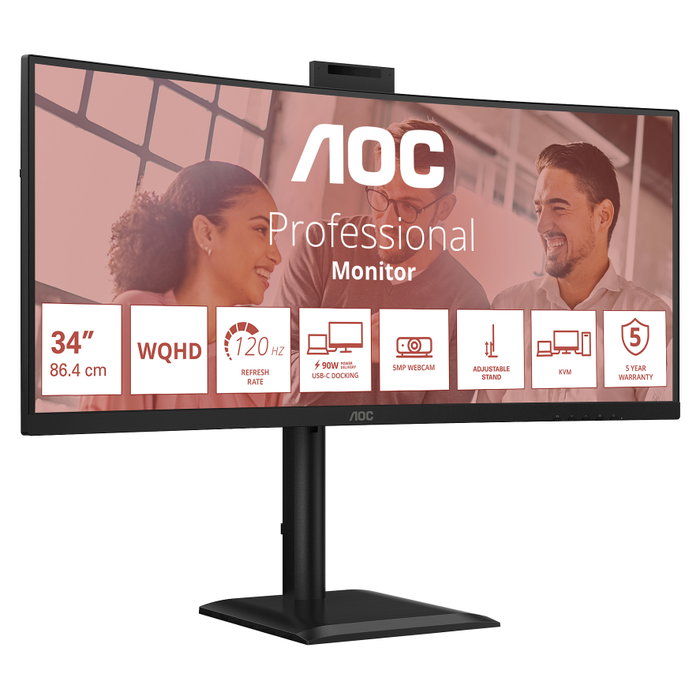 AOC CU34E4CW Monitor Curvo de 34 pulgadas UWQHD 120Hz con Webcam y USB-C AOC CU34E4CW Monitor Curvo de 34 pulgadas UWQHD 120Hz con Webcam y USB-C