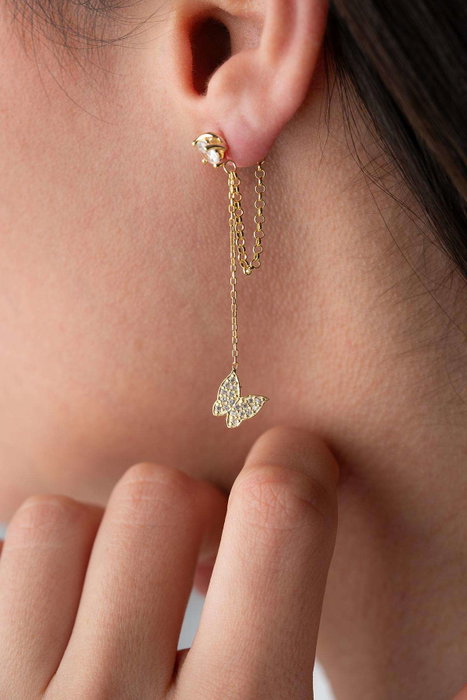 Heliophilia Silver NRZ1000285 Pendientes de Plata de Ley con Recubrimiento de Oro, Color Dorado, 5cm Longitud