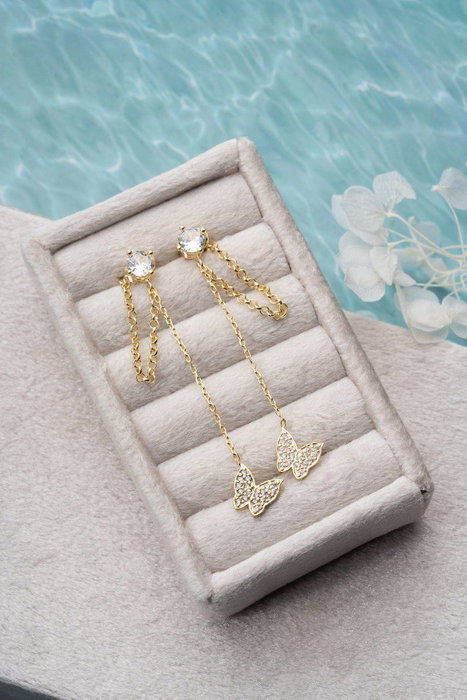 Heliophilia Silver NRZ1000285 Pendientes de Plata de Ley con Recubrimiento de Oro, Color Dorado, 5cm Longitud