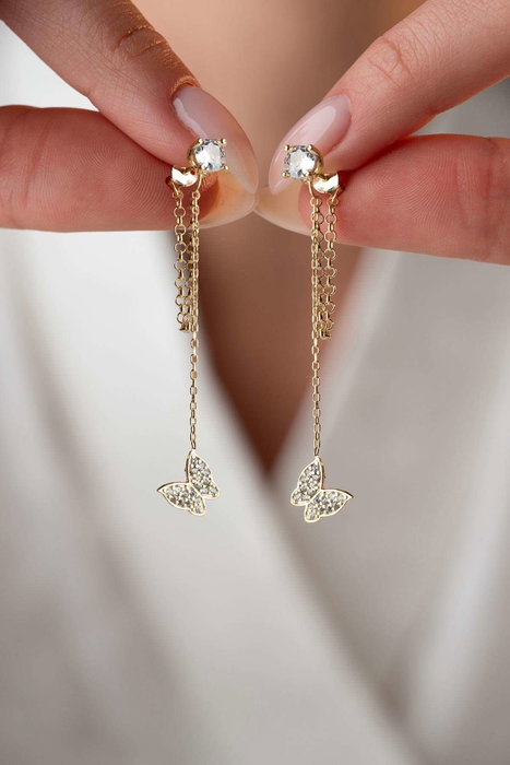 Heliophilia Silver NRZ1000285 Pendientes de Plata de Ley con Recubrimiento de Oro, Color Dorado, 5cm Longitud