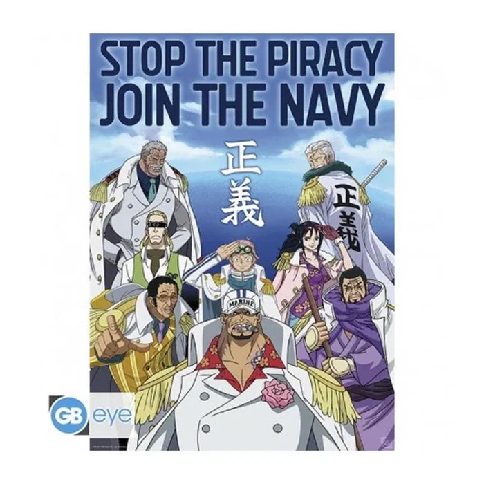 GB Eye Poster One Piece - Temática Marina, Ejército y Justicia con Garp y Akainu, Papel Laminado 170 g/m², 52 x 38 cm
