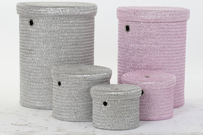 DKD Home Decor Set de 5 Cestos de Almacenaje Rosa y Gris DKD Home Decor Set de 5 Cestos de Almacenaje Rosa y Gris