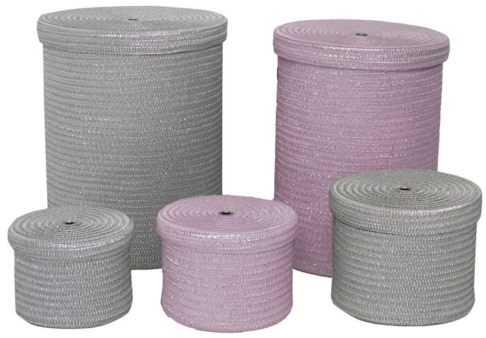 DKD Home Decor Set de 5 Cestos de Almacenaje Rosa y Gris DKD Home Decor Set de 5 Cestos de Almacenaje Rosa y Gris