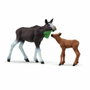 Schleich Figuras de alce hembra con cría y mata de hierba Wild Life