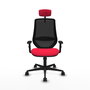 Silla de oficina Mardos con mecanismo Sincro tapizada con Tela color Rojo y malla color Negro. Equipada con lumbar 1D, Brazos 1D, Cabecero 2D y Ruedas 65mm nailon