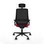 Silla de oficina Mardos con mecanismo Sincro tapizada con Tela color Rojo y malla color Negro. Equipada con lumbar 1D, Brazos 1D, Cabecero 2D y Ruedas 65mm nailon