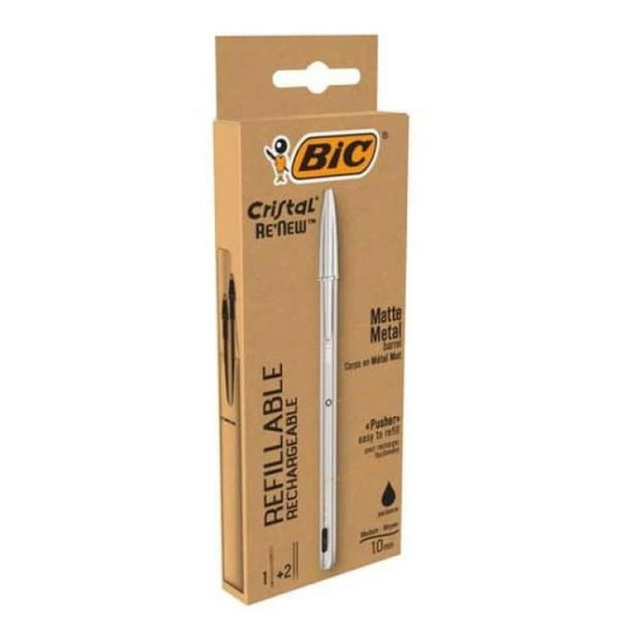 Bic Cristal Renew Plata con Tinta Negra y 2 Recambios Bic Cristal Renew Plata con Tinta Negra y 2 Recambios
