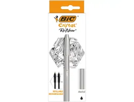 Bic Bolígrafo Cristal Renew Cuerpo Aluminio Mate Tinta Negro + 2 Recambios Caja Cartón