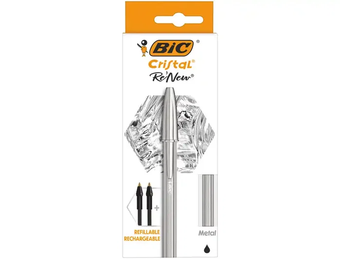 Bic Cristal Renew Plata con Tinta Negra y 2 Recambios Bic Cristal Renew Plata con Tinta Negra y 2 Recambios