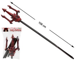 Tridente Rojo con Calavera 108 cm Para Demonio o Diablo, Accesorio de Disfraz Brillante para Halloween