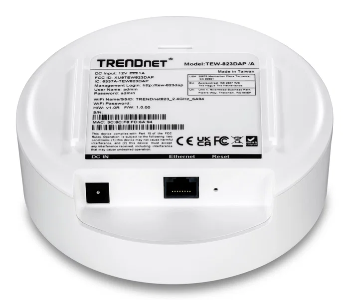 TRENDNET TEW-823DAP Punto de Acceso WiFi AC1300 (1267 Mbps) Interiores, Blanco, Dual-Band 2.4/5 GHz, PoE, MU-MIMO, 16 SSID, WPA3, Techo/Pared
