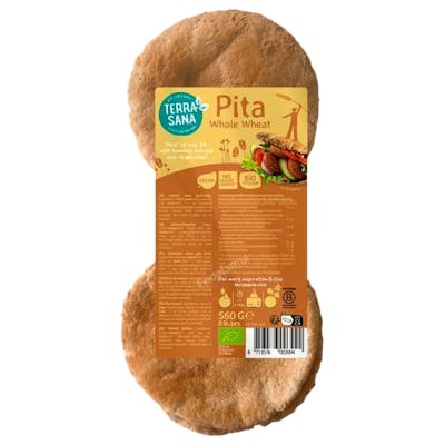 TERRASANA Pan de Pita de Trigo Integral BIO Vegan 560g TERRASANA Pan de Pita de Trigo Integral BIO Vegan 560g