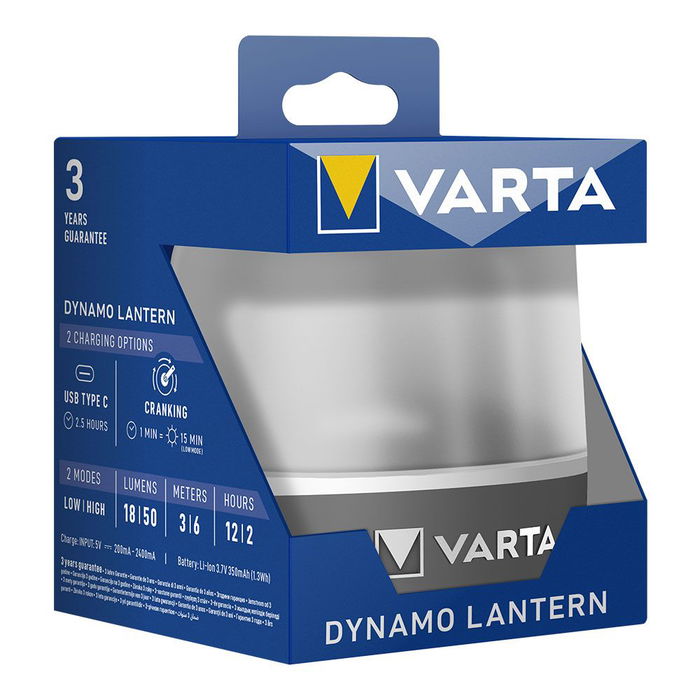 Varta Linterna Dinamo USB C, Linterna Exterior Compacta con Manivela, IP54, 3 Modos de Luz, Gancho Integrado Varta Linterna Dinamo USB C, Linterna Exterior Compacta con Manivela, IP54, 3 Modos de Luz, Gancho Integrado