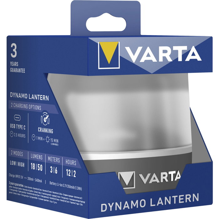 Varta Linterna de dinamo con carga USB-C o manivela
