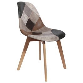 Home Deco Factory Essentiel Silla Patchwork Marrón-Gris Patas Madera Haya Tapizado Suave