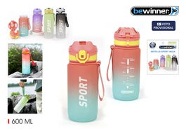 Bewinner Botella Sport Agua Multicolor 600 ml - Ancho 7.7 cm, Alto 19.8 cm, Largo 8.5 cm (12 Unidades)
