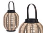 Giftdecor Farol Portavela Asa Ovalado 27x32x27cm - Tela, Madera, Vidrio Beige/Negro (Set de 2)