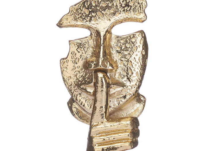 Figura Metal Silencio Oro con Soporte Madera Giftdecor 12 cm x 29 cm x 11 cm (Set de 6)