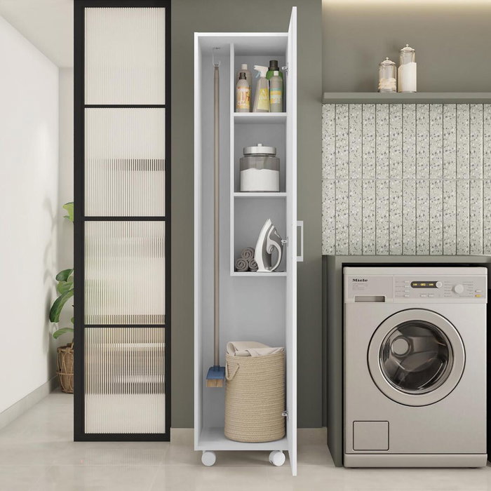 Armario Escobero Alexandra House Living Blanco Madera MDP 42 x 183 x 41 cm 1 puerta Reversible Con ruedas Armario Escobero Alexandra House Living Blanco Madera MDP 42 x 183 x 41 cm 1 puerta Reversible Con ruedas