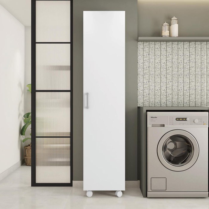 Armario Escobero Alexandra House Living Blanco Madera MDP 42 x 183 x 41 cm 1 puerta Reversible Con ruedas Armario Escobero Alexandra House Living Blanco Madera MDP 42 x 183 x 41 cm 1 puerta Reversible Con ruedas