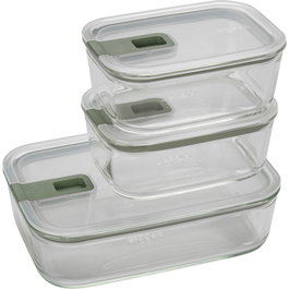 Mepal EasyClip Set de recipientes de vidrio 3 piezas, nordic sage