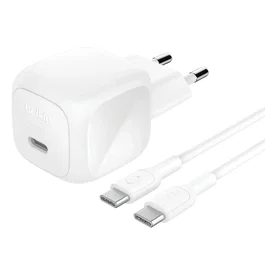 Belkin WCA013kq1MWH-B6 Cargador de Pared USB-C 45W Carga Rápida PD 3.1, Blanco, Cable USB-C a USB-C de 1 m, Compatible con MacBook Air/Pro y iPad