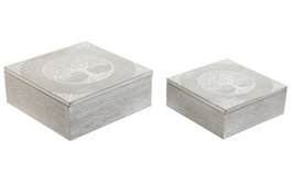 DKD Home Decor Set de 2 Joyeros Árbol de la Vida Decapé
