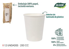 Algon Set 12 Vasos de Cartón Blancos 250cc (20 Unidades)