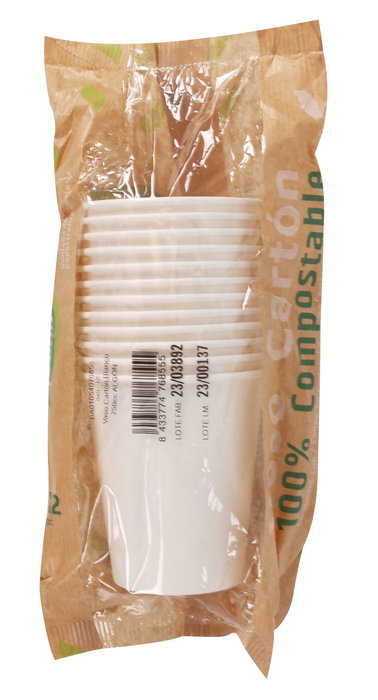 Algon Set 12 Vasos de Cartón Blancos 250cc (20 Unidades)