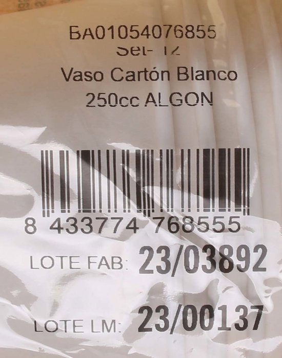 Algon Set 12 Vasos de Cartón Blancos 250cc (20 Unidades)