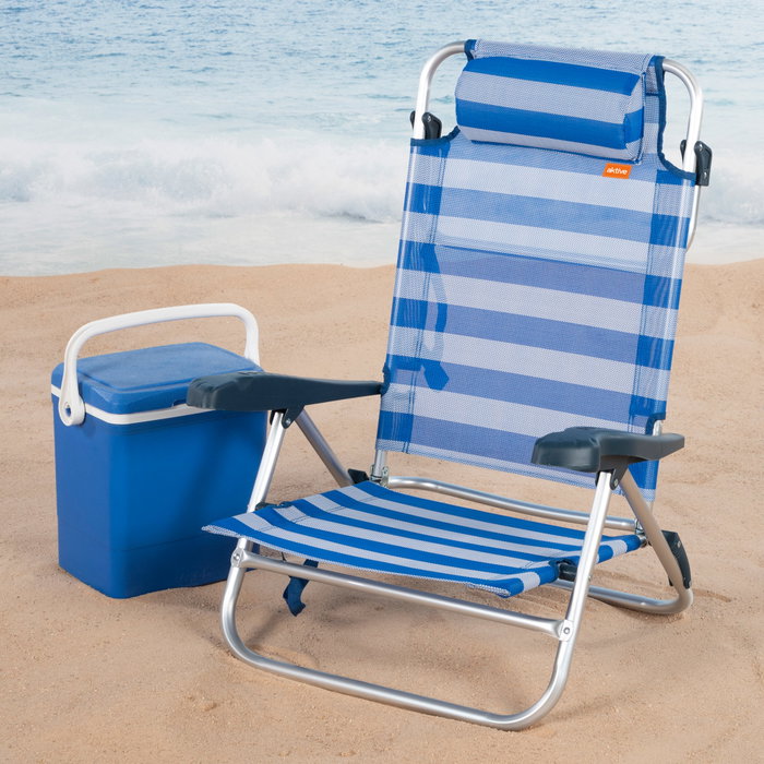 Aktive Silla de playa plegable y reclinable marinera con cojín y 8 posiciones