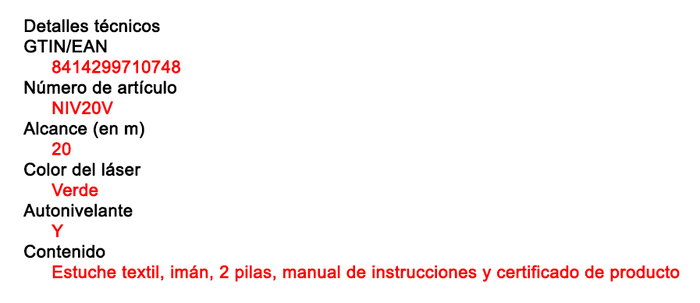 BELLOTA Nivel Láser 2 Planos Luz Verde 20m NIV20V BELLOTA Nivel Láser 2 Planos Luz Verde 20m NIV20V