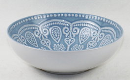 DKD Home Decor Set de 4 Platos Mandala en Gres Azul Esmaltado