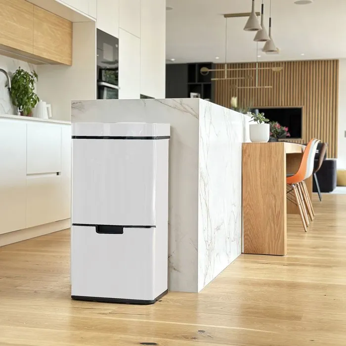 Kitchen Move Cubo de Basura Automático NARVIK 75 L Blanco - Compartimento Doble para Reciclaje, Incluye Cubo de Mesa 3 L - KIT1730848286842