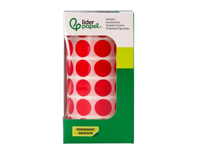 Liderpapel Gomets Circulares Autoadhesivos 15 mm Rojo Rollo de 2500 Unidades en Caja