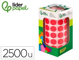 Liderpapel Gomets Circulares Autoadhesivos 15 mm Rojo Rollo de 2500 Unidades en Caja