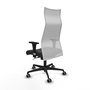 Sillón Albacete con mecanismo Sincro tapizada con Similpiel color Gris oscuro y malla color Blanco. Equipado con Base nailon negra, Brazos 1D y Ruedas 65 mm parqué