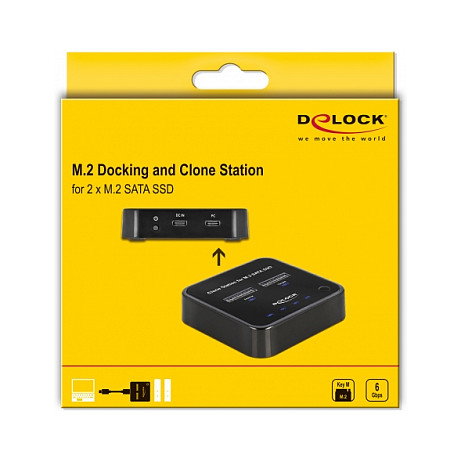 DeLOCK Estación de acoplamiento M.2 para 2 x M.2 SATA SSD con función de clonación, USB 3.2 Gen 2 Type-C, Negro DeLOCK Estación de acoplamiento M.2 para 2 x M.2 SATA SSD con función de clonación, USB 3.2 Gen 2 Type-C, Negro