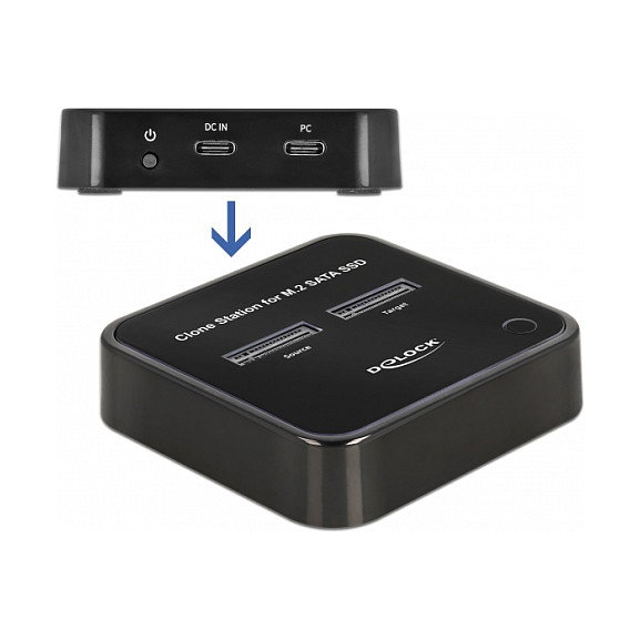 DeLOCK Estación de acoplamiento M.2 para 2 x M.2 SATA SSD con función de clonación, USB 3.2 Gen 2 Type-C, Negro DeLOCK Estación de acoplamiento M.2 para 2 x M.2 SATA SSD con función de clonación, USB 3.2 Gen 2 Type-C, Negro