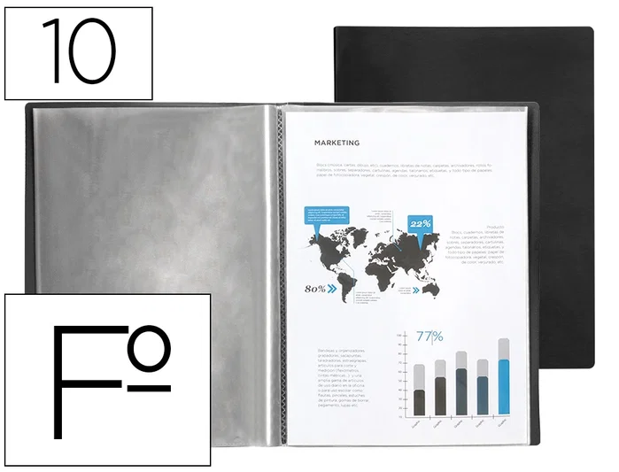 Liderpapel Carpeta Escaparate con 10 Fundas de Plástico Negro Folio Liderpapel Carpeta Escaparate con 10 Fundas de Plástico Negro Folio