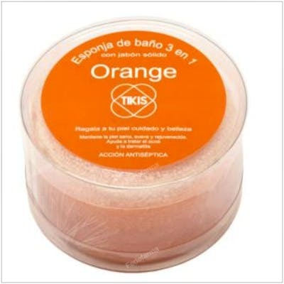 TIKIS Esponja Redonda Con Jabon Naranja 100 G TIKIS Esponja Redonda Con Jabon Naranja 100 G