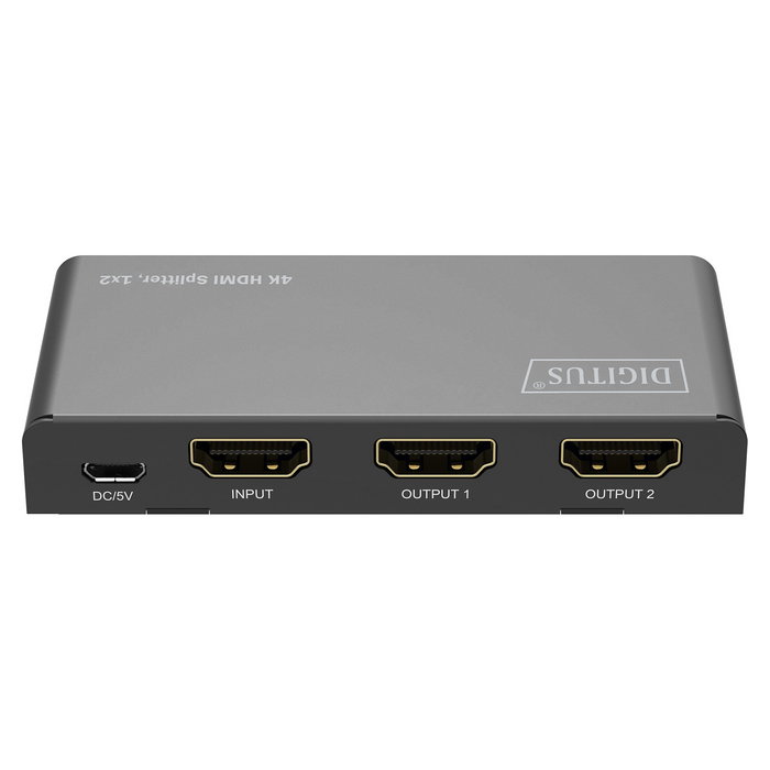 Digitus Divisor HDMI 1x2 4K/60Hz HDCP 2.3 con Control EDID, Metal Gris, 18 Gbit/s, HDR, DTS, Dolby Digital